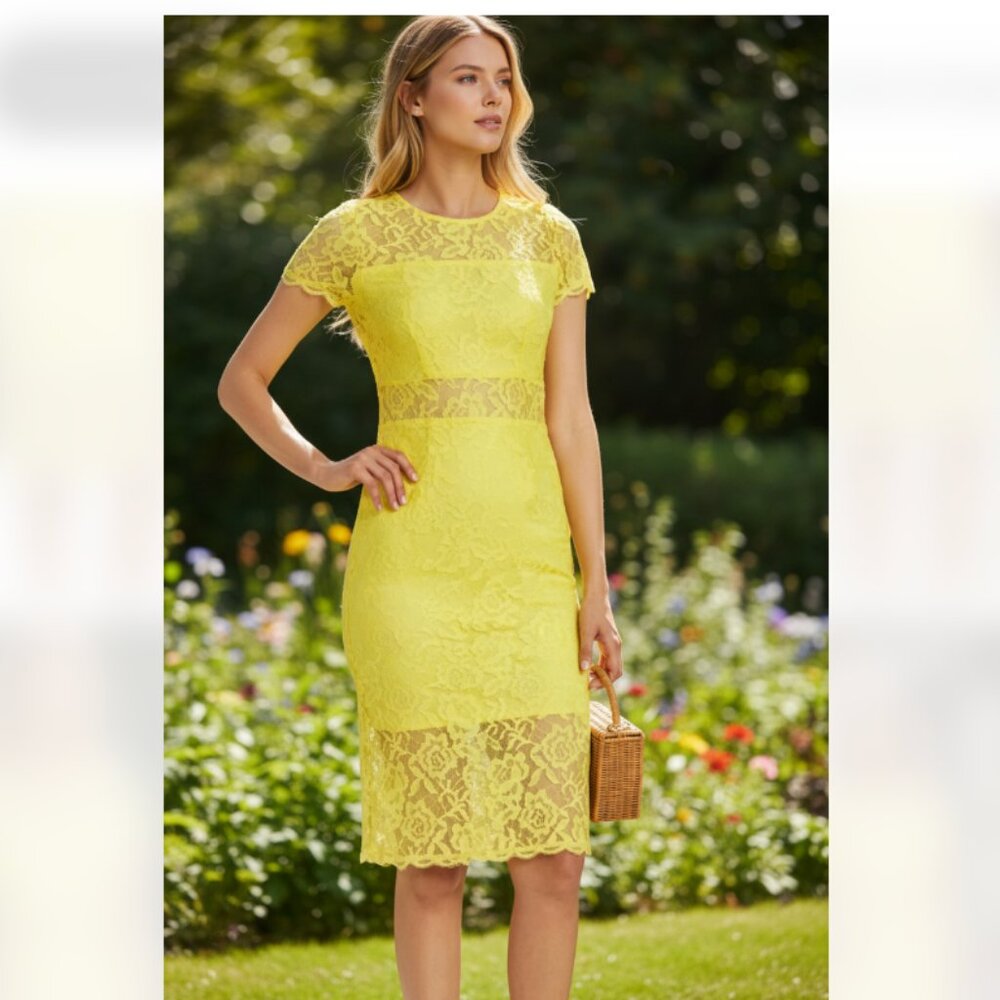 NWT NSR Stretch Lace Peekaboo Midi Dress YELLOW XL